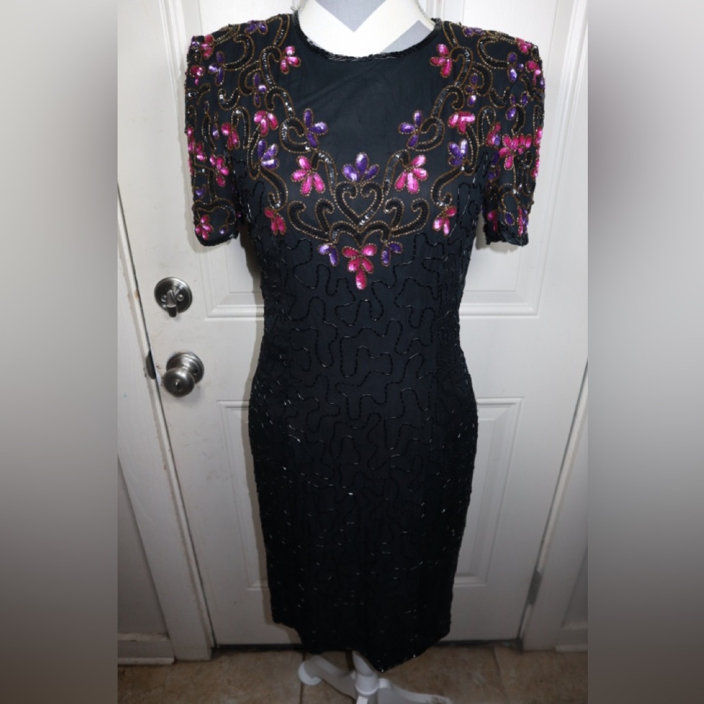 Vintage AP Ltd Black Pink Purple Sequin Dress NEW Size 8
